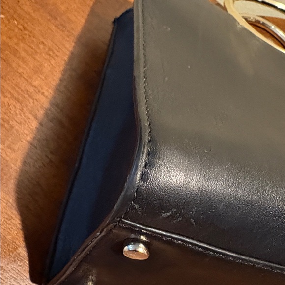 Kate Spade satchel Crossbody bag leather black goldtone round ring handles EUC - Picture 9 of 17